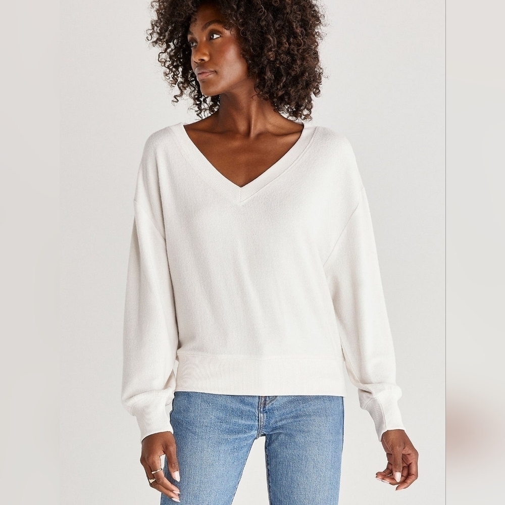 Anthropologie Z Supply Francis Marled v-neck long sleeve knit top Sand Size XL